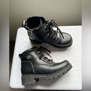 Y2K Dream Apparel Lace-Up Motorcycle Riding Boots, black faux leather Size 7